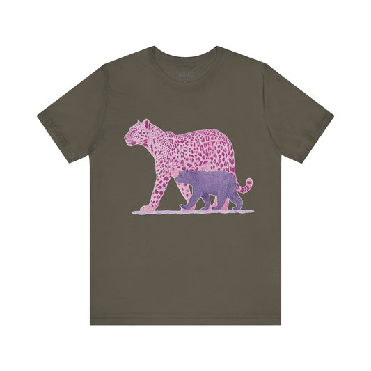 Leopard & Bear Duo – Artistic Wildlife T-Shirt, Bold Pink & Purple Animal Graphic Tee, Nature-Inspired Graphic Tee