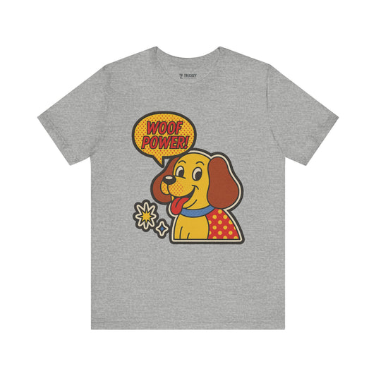 Woof Power Unisex Tee, Dog Lover Shirt, Fun Graphic Tee, Pet Owner Gift, Cartoon Dog T-Shirt, Animal Lover Apparel