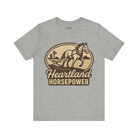 Heartland Horsepower Unisex Tee – Vintage Graphic Horse T-Shirt for Outdoorsy Souls, Perfect Gift for Adventurers, Casual Wear, or Travel