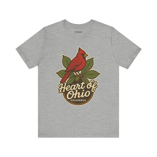 Heart of Ohio Columbus Unisex Tee – Vintage Graphic Bird T-Shirt for Outdoorsy Souls, Perfect Gift for Adventurers, Casual Wear, or Travel