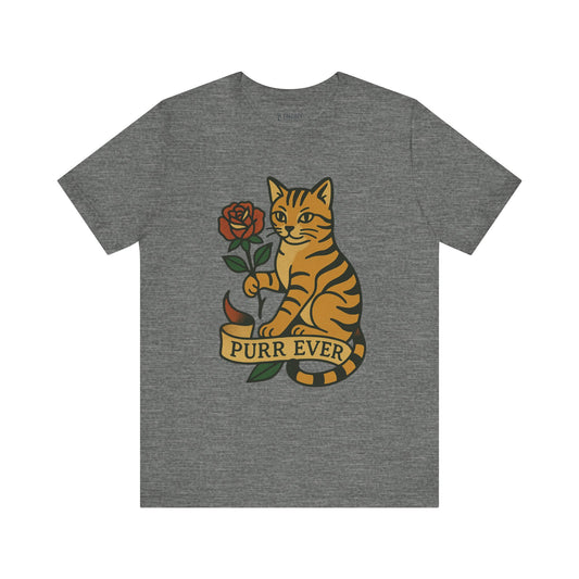 Purr Ever Cat Tee, Cozy Cat Lover Shirt, Gift for Pet Owners, Cute Animal Top, Cat with Flowers