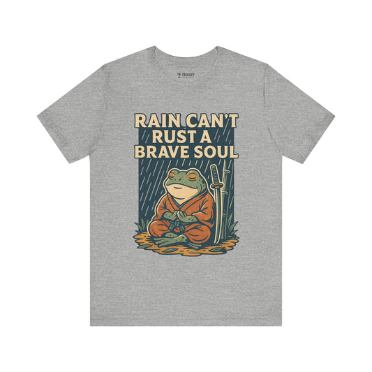 Rain Can’t Rust a Brave Soul – Japanese Ukiyo-e Samurai Frog T-Shirt, Zen Warrior Graphic Tee