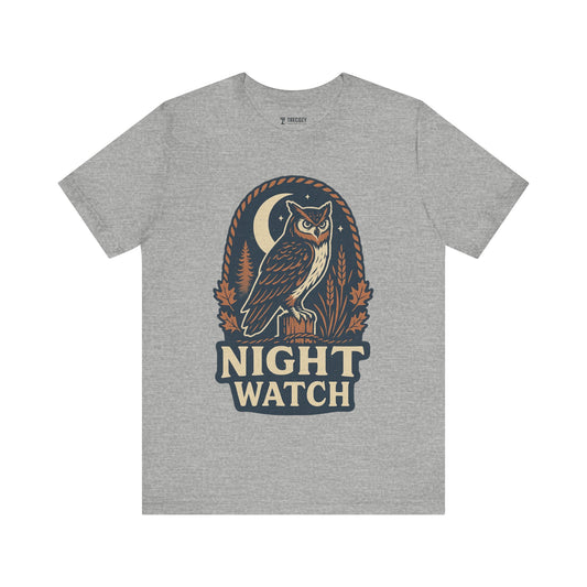 Night Watch Unisex Tee – Vintage Graphic Owl T-Shirt for Outdoorsy Souls, Perfect Gift for Adventurers, Casual Wear, or Travel
