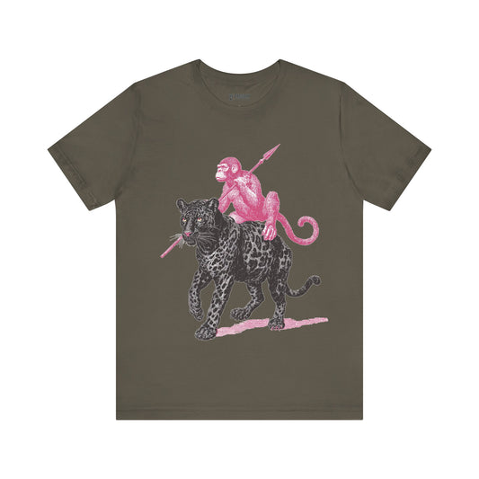 Warrior Monkey & Panther – Bold Tribal-Inspired T-Shirt, Fierce Jungle Duo Graphic Tee, Bold Animal Print Shirt