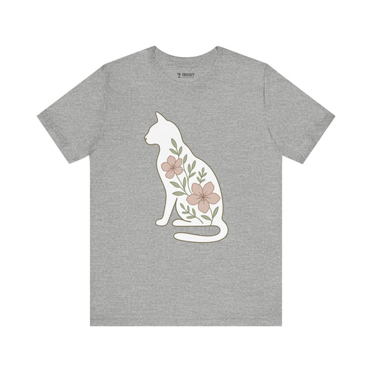 Floral Cat Tee, Cozy Cat Lover Shirt, Gift for Pet Owners, Cute Animal Top, Nature Inspired Fashion