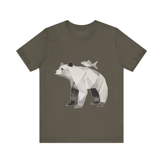 Geometric Bear & Fish – Hand-Drawn Abstract Wildlife T-Shirt, Modern Nature Graphic Tee, Wildlife Graphic Tee