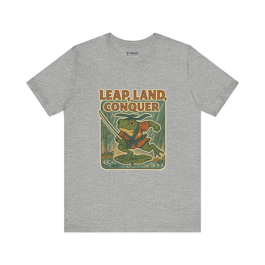 Leap, Land, Conquer – Japanese Ukiyo-e Warrior Frog T-Shirt, Funny Graphic Art Tee