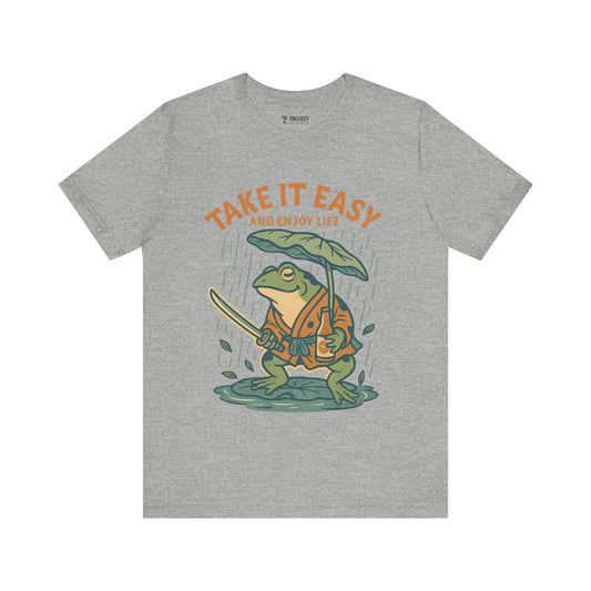 Take It Easy and Enjoy Life – Japanese Ukiyo-e Samurai Frog T-Shirt, Zen Warrior Graphic Tee