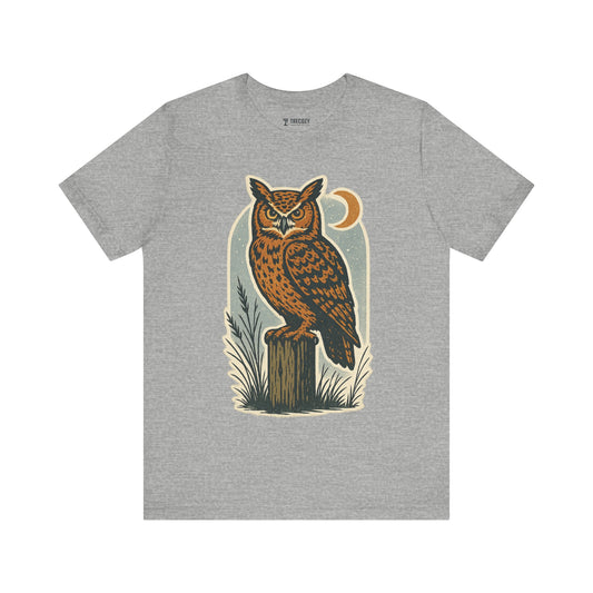 Midnight Owl Unisex Tee – Vintage Graphic T-Shirt for Outdoorsy Souls, Perfect Gift for Adventurers, Casual Wear, or Travel
