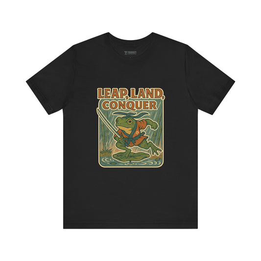 Leap, Land, Conquer – Japanese Ukiyo-e Warrior Frog T-Shirt, Funny Graphic Art Tee