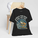 Hold the Edge, Feel the Tide – Japanese Ukiyo-e Samurai Frog T-Shirt, Warrior Wave Graphic Tee