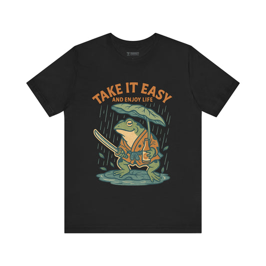 Take It Easy and Enjoy Life – Japanese Ukiyo-e Samurai Frog T-Shirt, Zen Warrior Graphic Tee