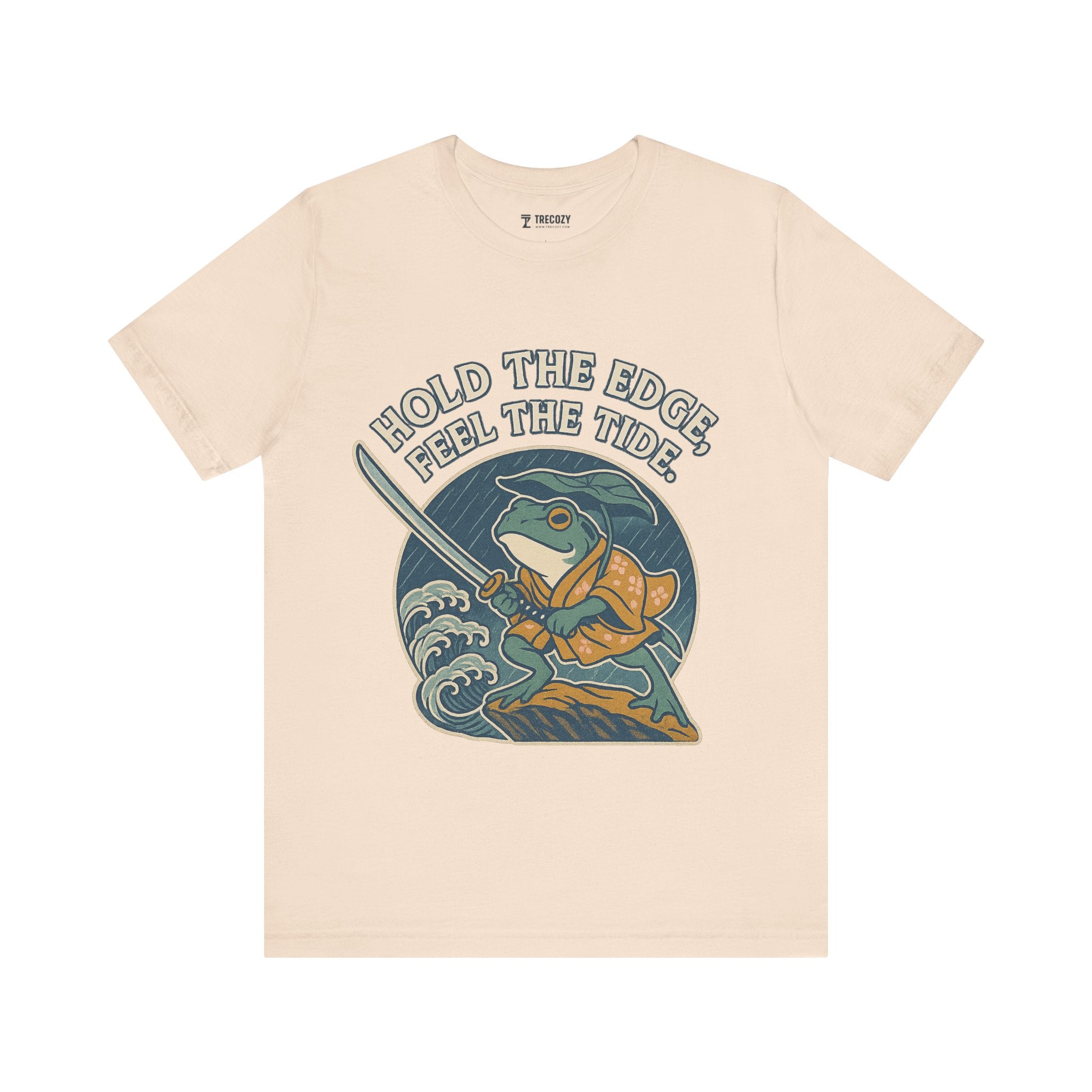 Hold the Edge, Feel the Tide – Japanese Ukiyo-e Samurai Frog T-Shirt, Warrior Wave Graphic Tee