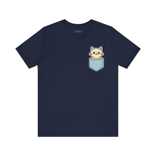Cute Cat Pocket Tee, Cozy Cat Lover Shirt, Gift for Pet Owners, Cute Animal Top