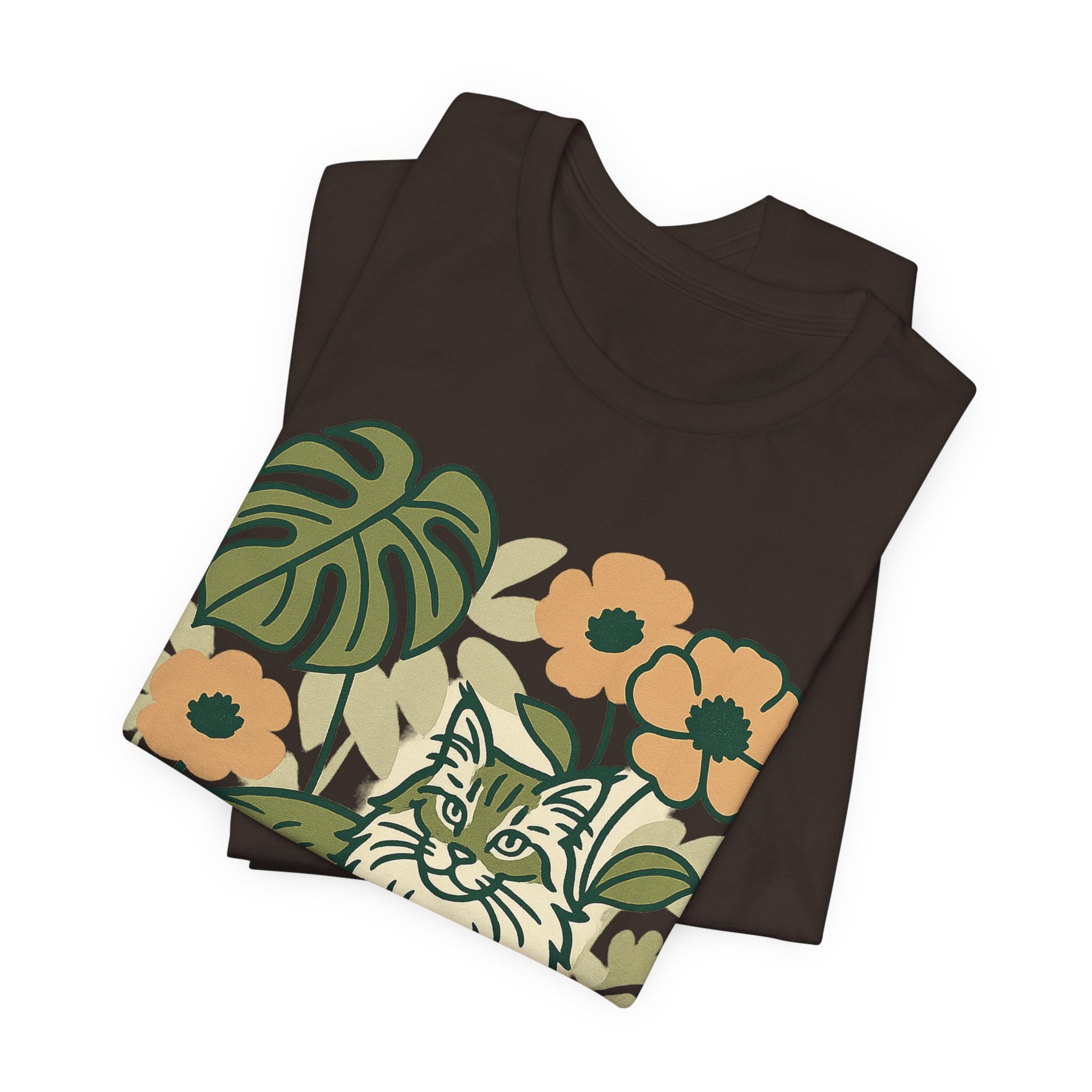 Cat with Plants Tee, Unisex Graphic Shirt, Pawsome Travel Shirt, Pet Lover Gift, Outdoor Adventure Apparel