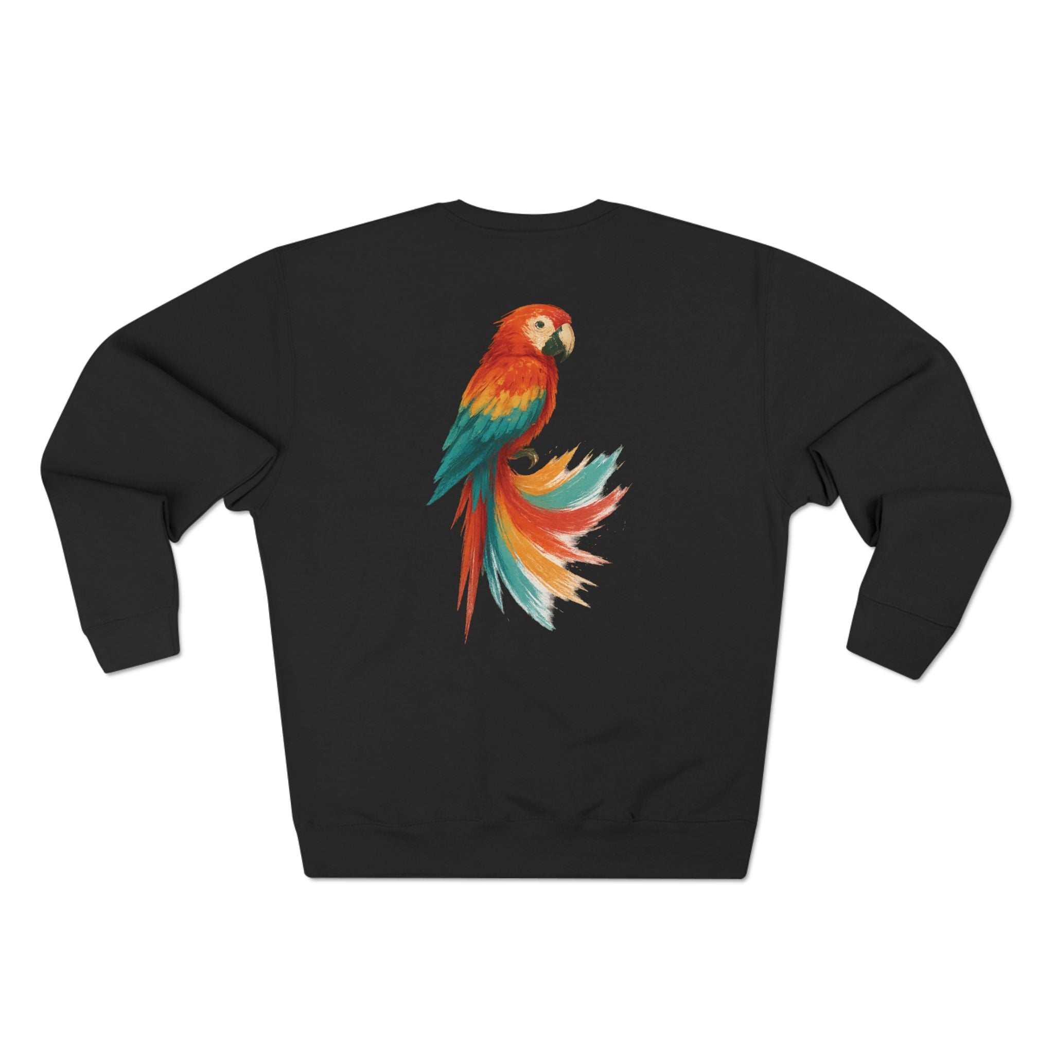 Colorful Parrot Unisex Crewneck Sweatshirt with Back Print, Gift for Bird Lovers, Cute Casual Wear, Artsy Vibe, Ideal for Cozy Days, Birthday Gift