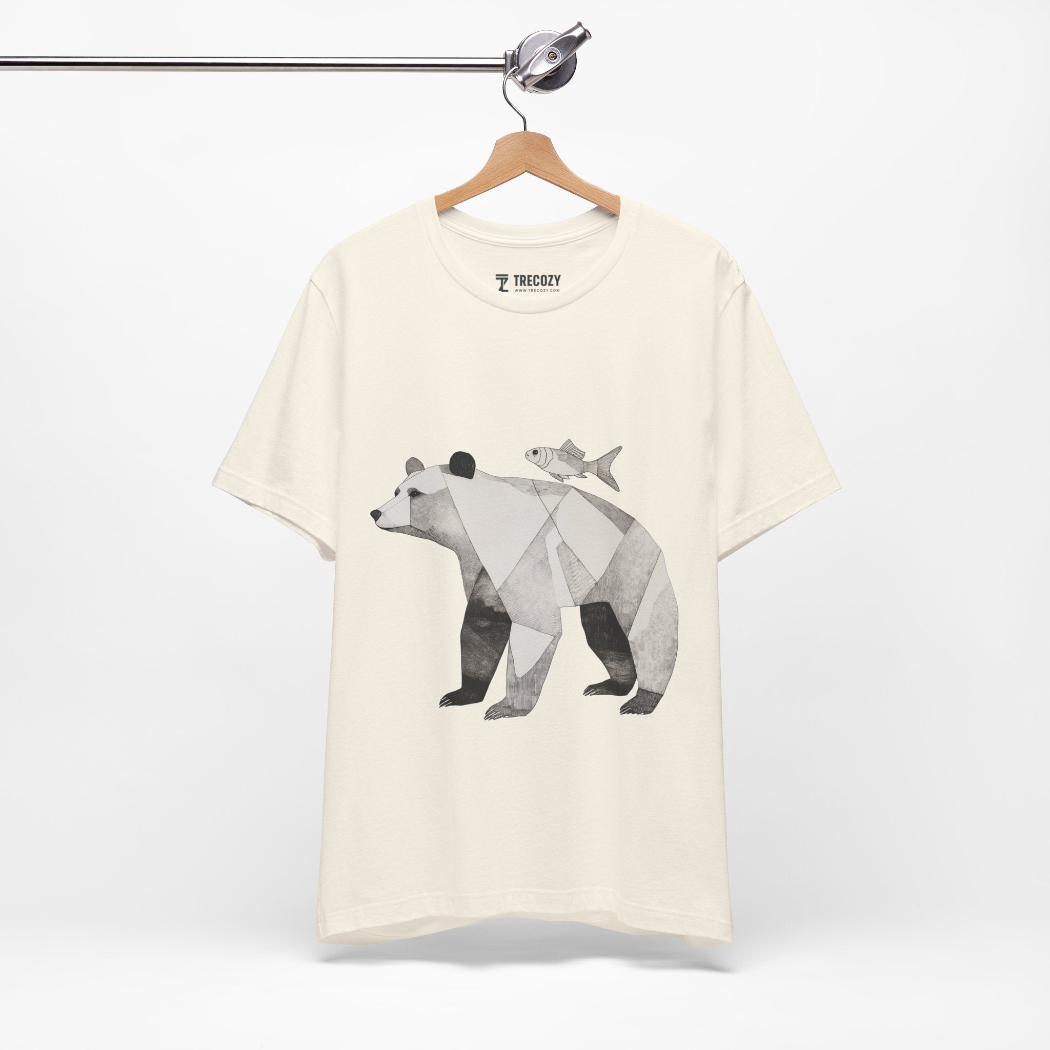 Geometric Bear & Fish – Hand-Drawn Abstract Wildlife T-Shirt, Modern Nature Graphic Tee, Wildlife Graphic Tee