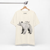 Geometric Bear & Fish – Hand-Drawn Abstract Wildlife T-Shirt, Modern Nature Graphic Tee, Wildlife Graphic Tee