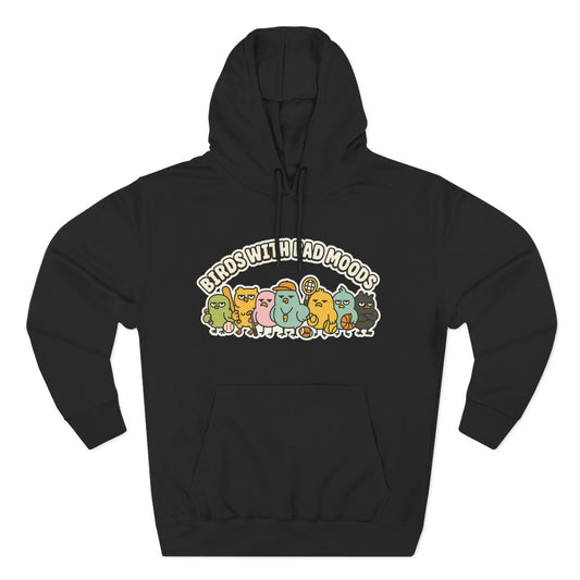 Birds with Bad Moods Adorable Fleece Hoodie, Cozy Sweatshirt, Relaxed Apparel, Gift for Friends, Casual Wear, Chill Hoodie