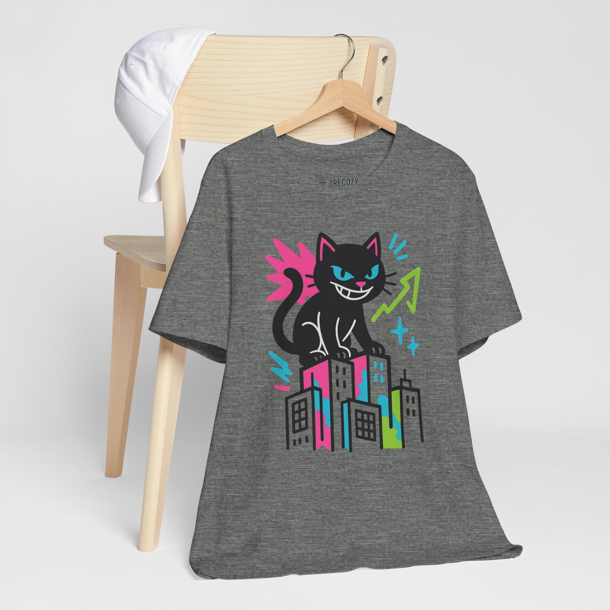 Catzilla Bold Cat Urban Tee - Graphic Rainbow Cat Shirt, Unisex Streetwear, Fun Graphic Tee, Cat Lover Gift, Vintage Style Clothing