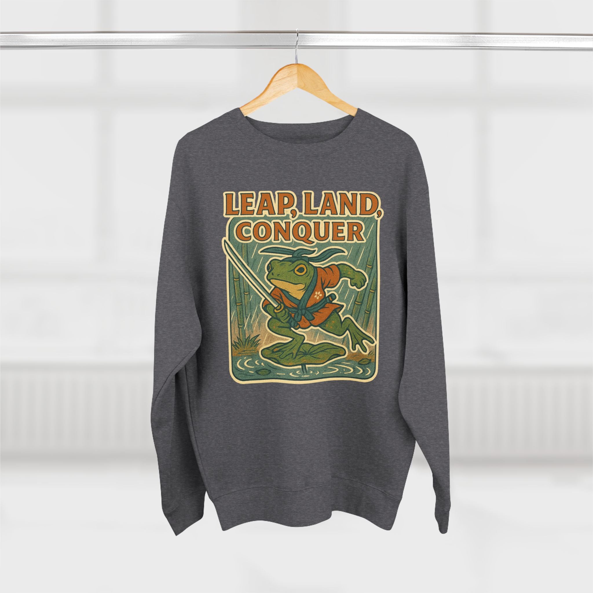 Ukiyo-e Whimsical Frog Adventure Sweatshirt | Leap Land Conquer Unisex Crewneck | Perfect for Nature Lovers, Gift for Friends, Cozy Casual Wear