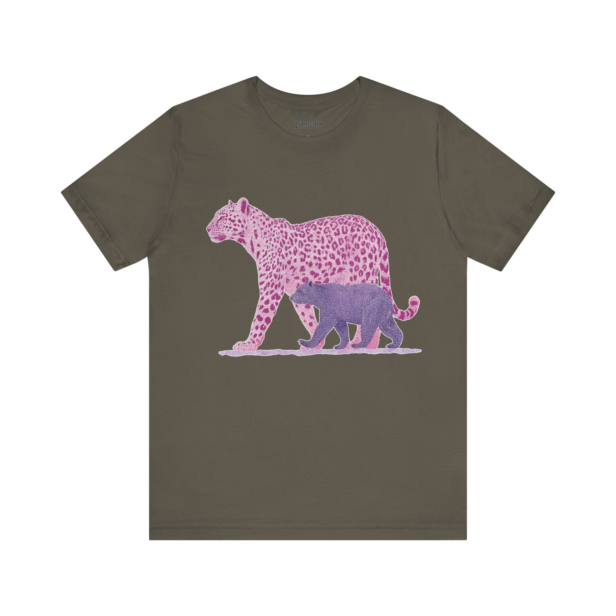 Leopard & Bear Duo – Artistic Wildlife T-Shirt, Bold Pink & Purple Animal Graphic Tee, Nature-Inspired Graphic Tee