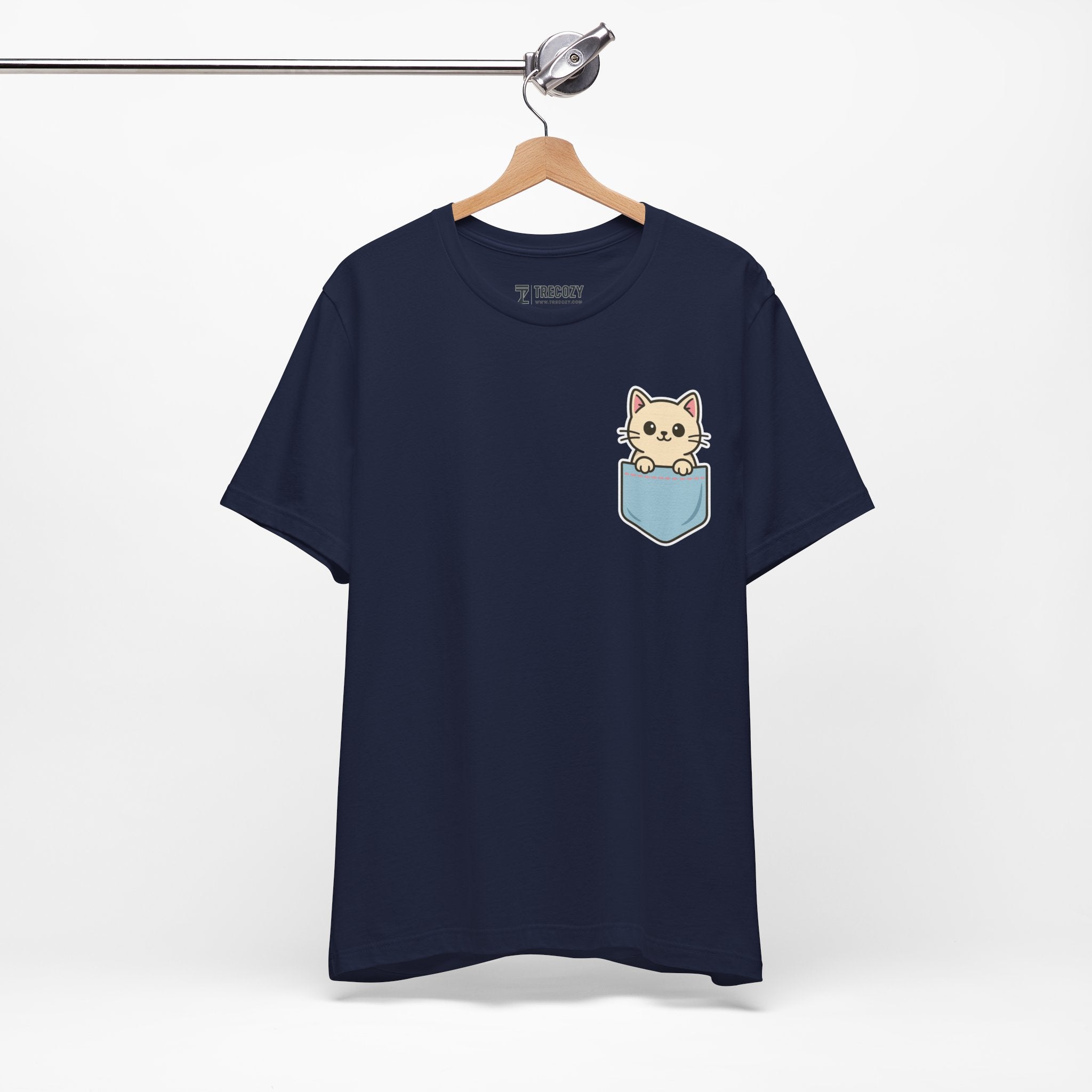 Cute Cat Pocket Tee, Cozy Cat Lover Shirt, Gift for Pet Owners, Cute Animal Top
