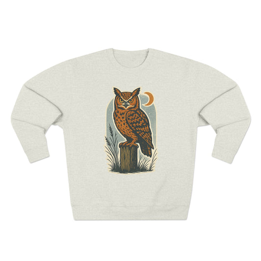 Vintage Owl Unisex Crewneck Sweatshirt - Cozy Fall Wear, Nature Lover Gift, Perfect for Halloween, Casual Comfy Style