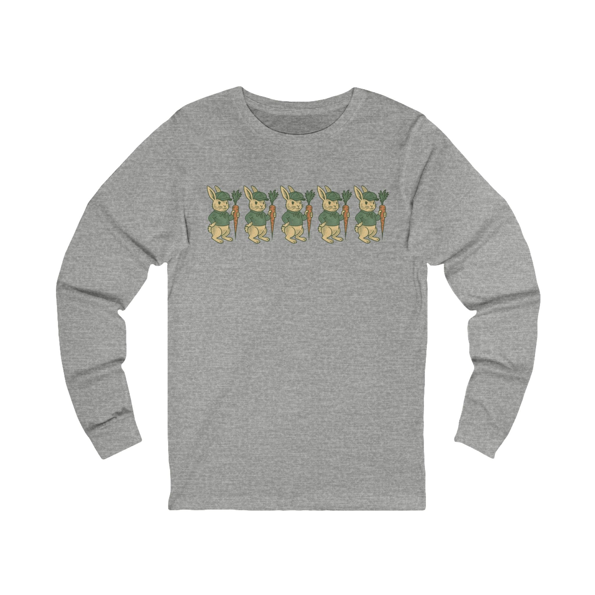 Unisex Jersey Long Sleeve Tee with Playful Rabbit Design, Cute Gift for Nature Lovers, Perfect for Spring Outings, Eco-Friendly Fashion
