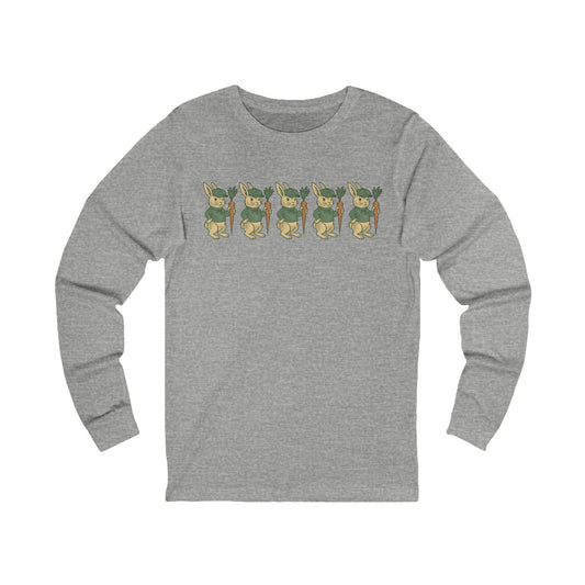 Unisex Jersey Long Sleeve Tee with Playful Rabbit Design, Cute Gift for Nature Lovers, Perfect for Spring Outings, Eco-Friendly Fashion