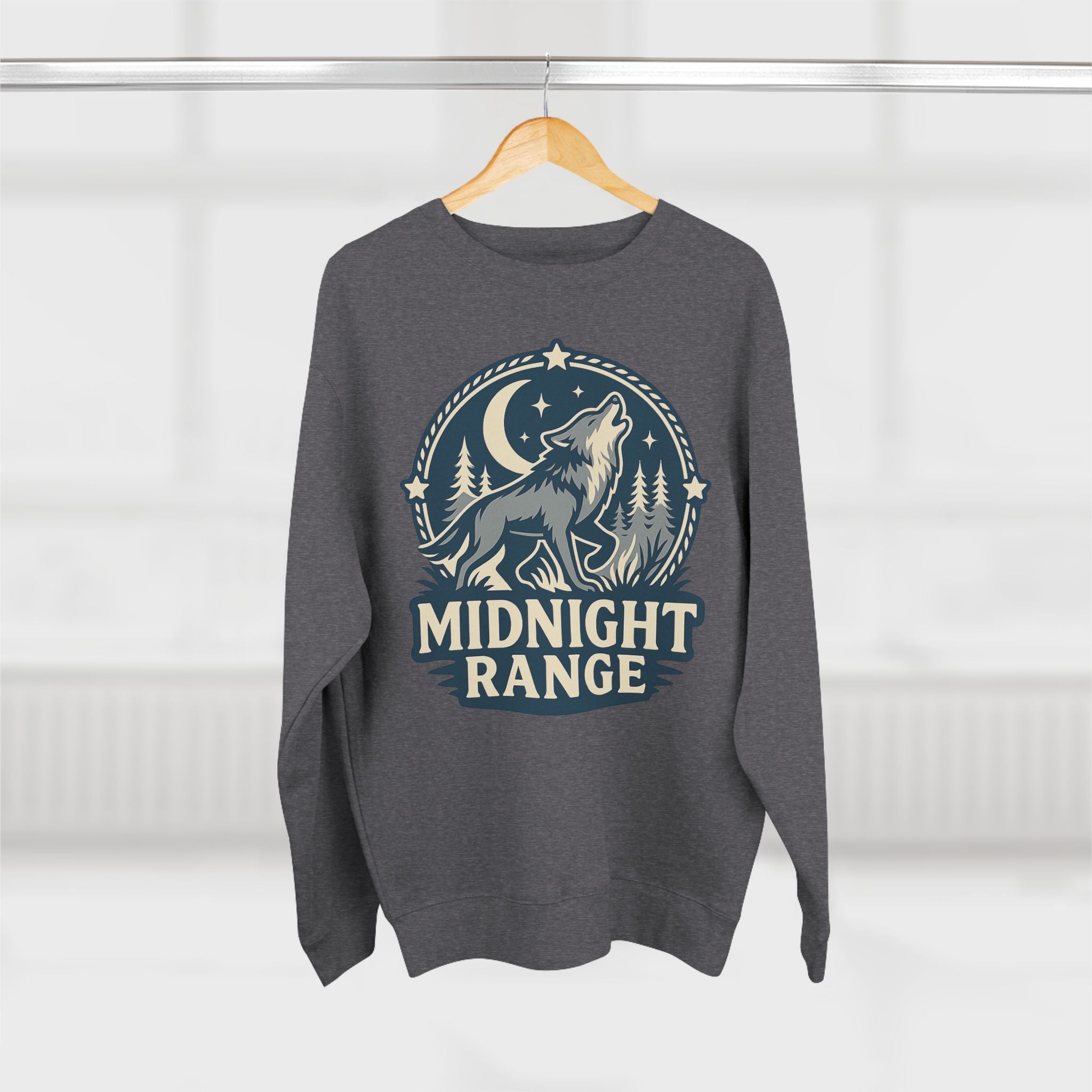 Midnight Range Wolf Sweatshirt | Cozy Unisex Crewneck | Perfect for Nature Lovers, Fall Adventures, and Bonfire Nights