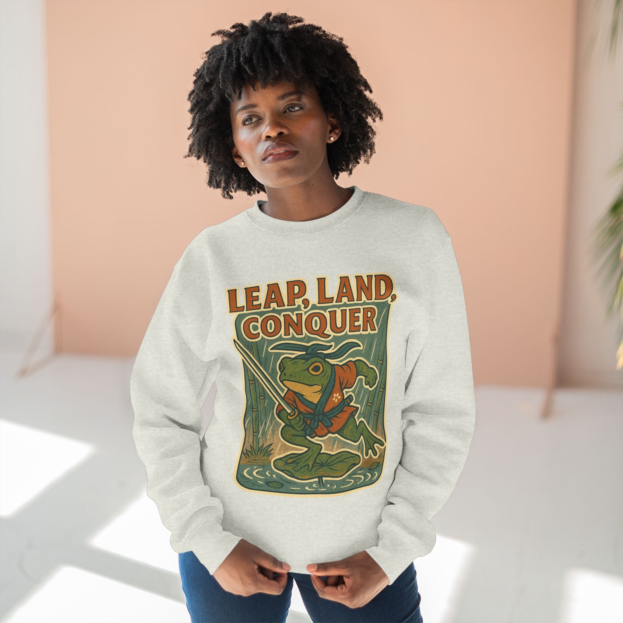 Ukiyo-e Whimsical Frog Adventure Sweatshirt | Leap Land Conquer Unisex Crewneck | Perfect for Nature Lovers, Gift for Friends, Cozy Casual Wear