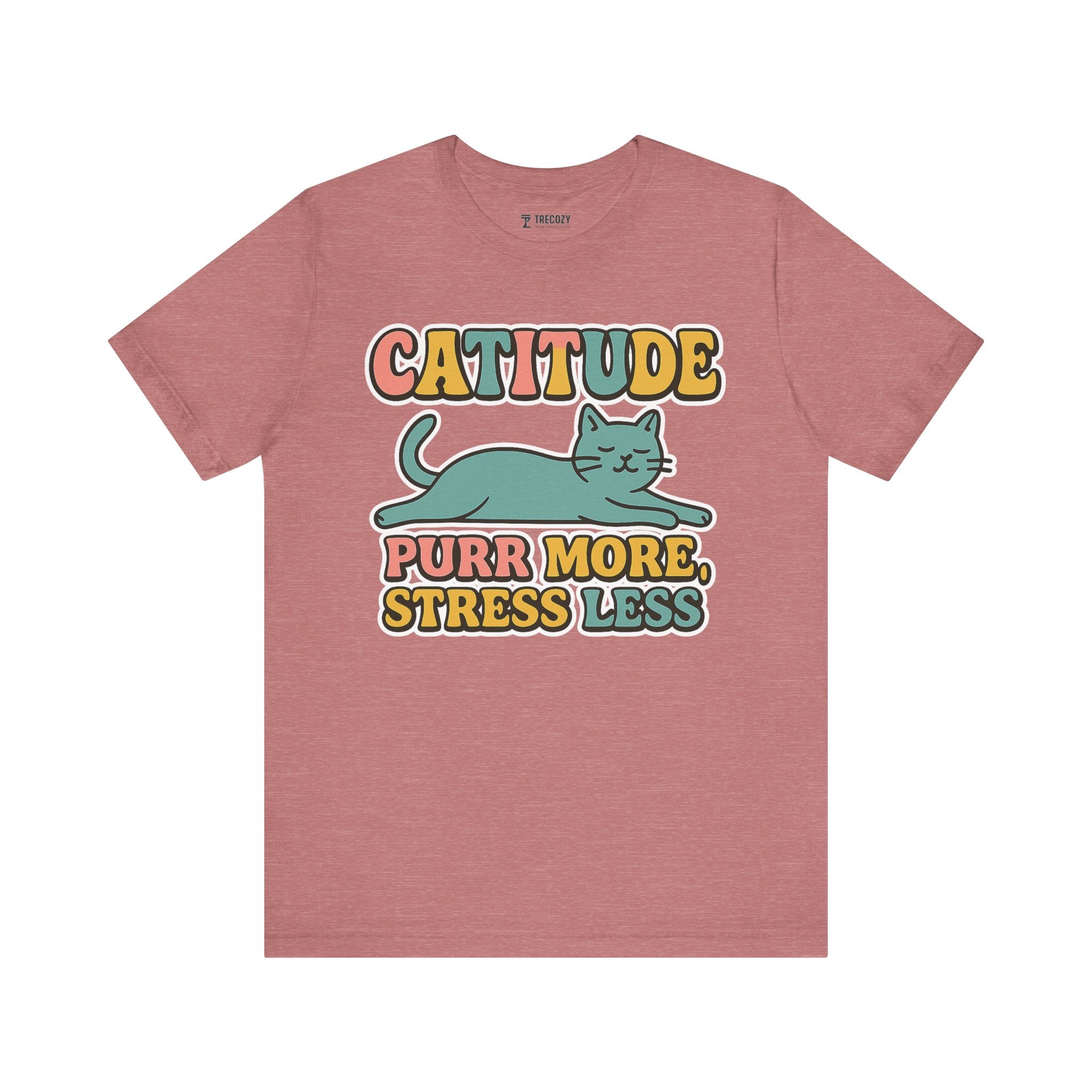 Catitude Purr More Stress Less Cat Tee, Cozy Cat Lover Shirt, Gift for Pet Owners, Trending Cute Animal Top, Cute Cat Tee