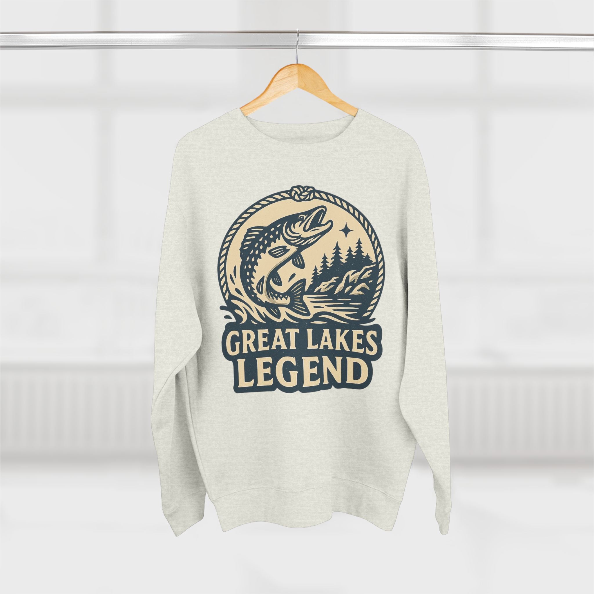Great Lakes Legend Unisex Crewneck Sweatshirt | Cozy Outdoors Vibe, Perfect for Nature Lovers, Gift for Fishermen, Casual Wear, Fall Fashion