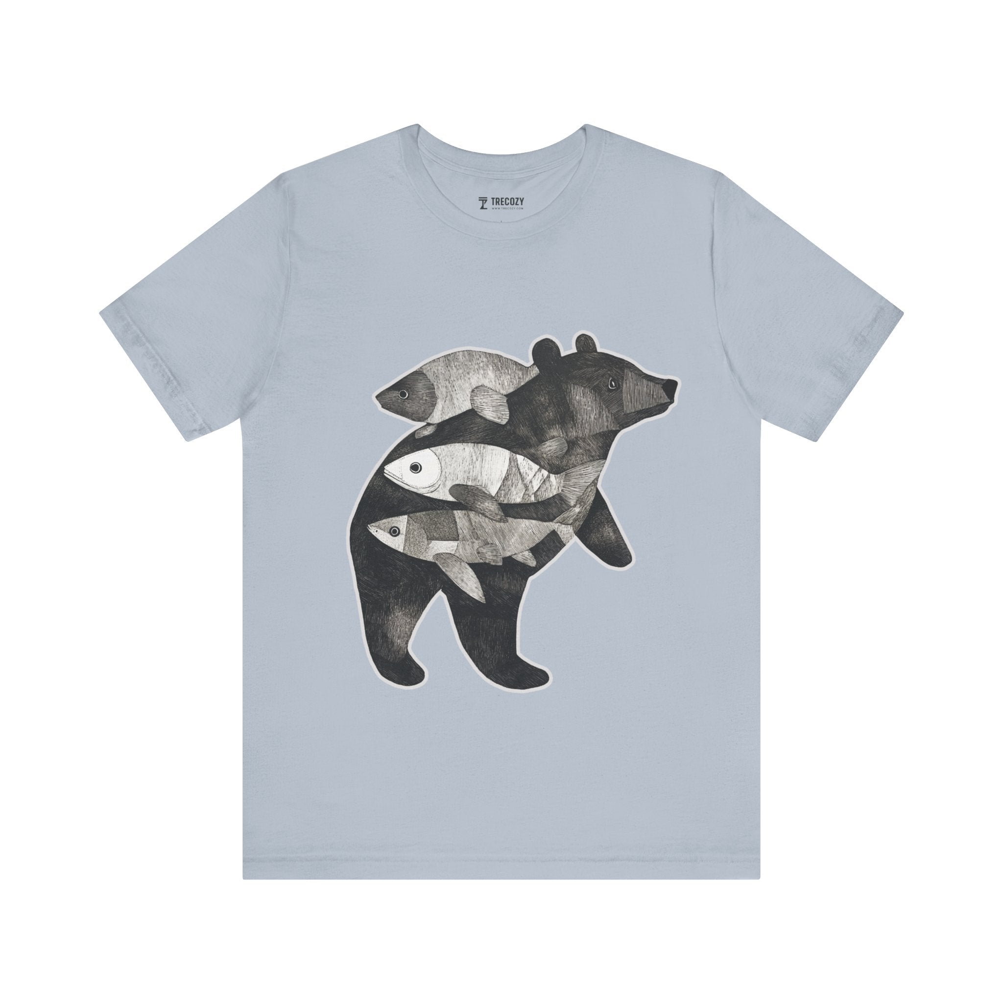 Bear & Fish – Nature T-Shirt, Artisan Wildlife Graphic Tee, Bear Graphic T-Shirt, Wildlife Lover Shirt
