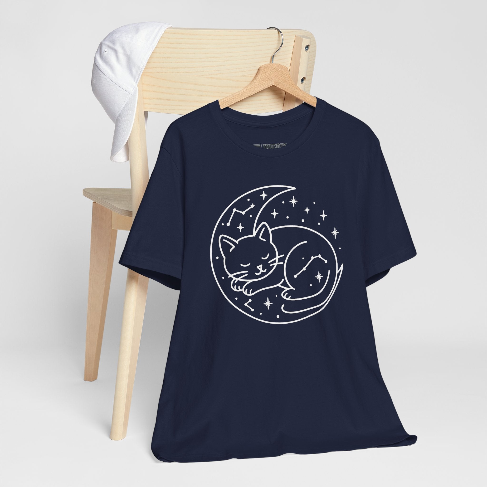 Cozy Cat Moon T-Shirt - Relaxed Tee for Cat Lovers, Perfect Gift for Birthdays, Holidays, or Casual Wear, Soft Cotton Top, Animal Lovers Tee