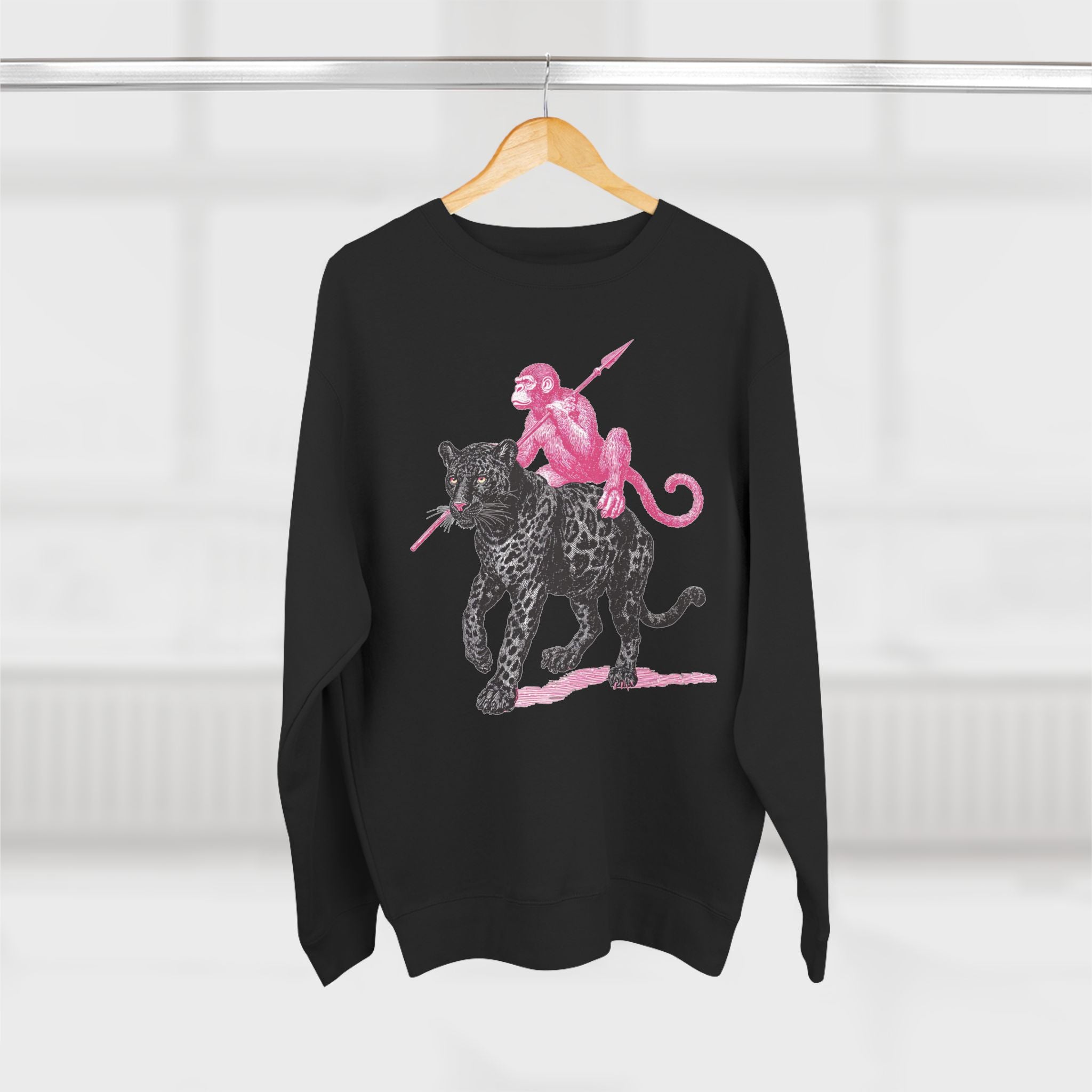 Leopard and Monkey Crewneck Sweatshirt, Cozy Sweatshirt, Nature Lover Gift, Animal Sweatshirt, Casual Wear, Unisex Fashion