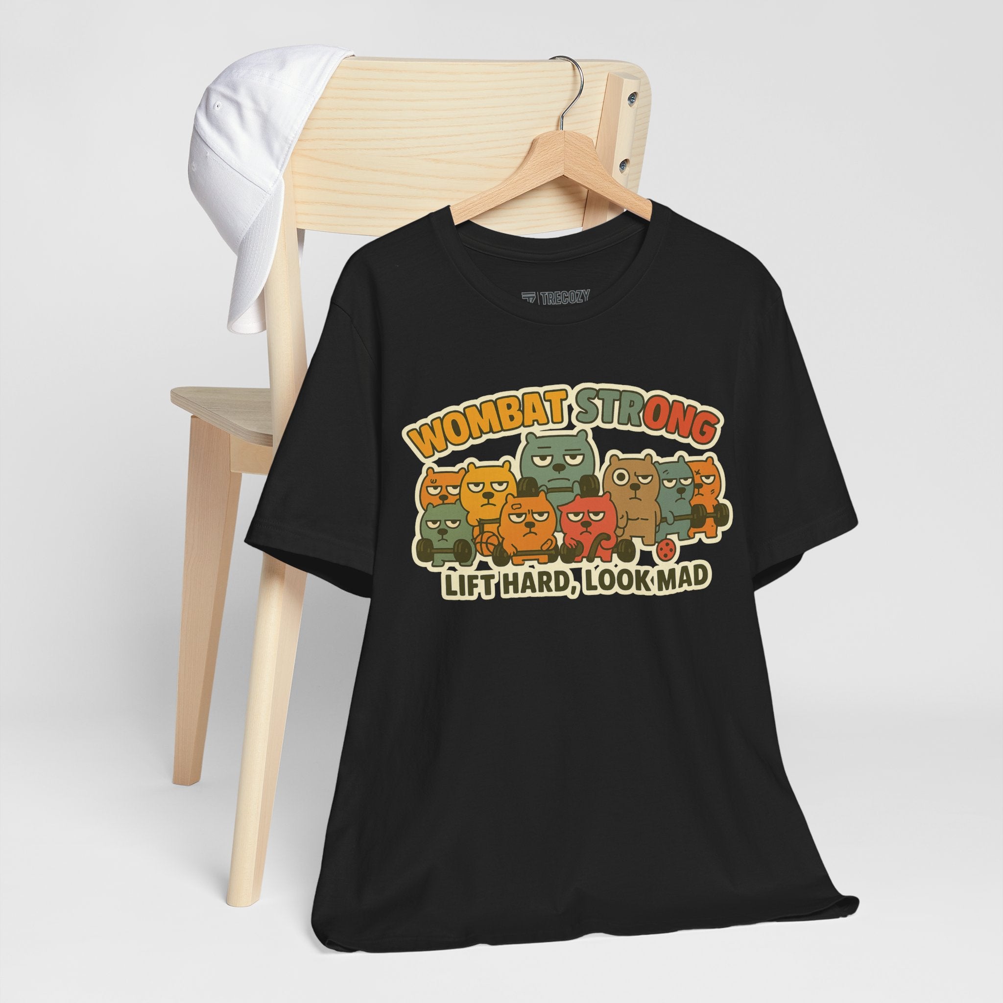 Wombat Strong – Funny Gym Animal T-Shirt, Lift Hard Look Mad Cartoon Graphic Tee