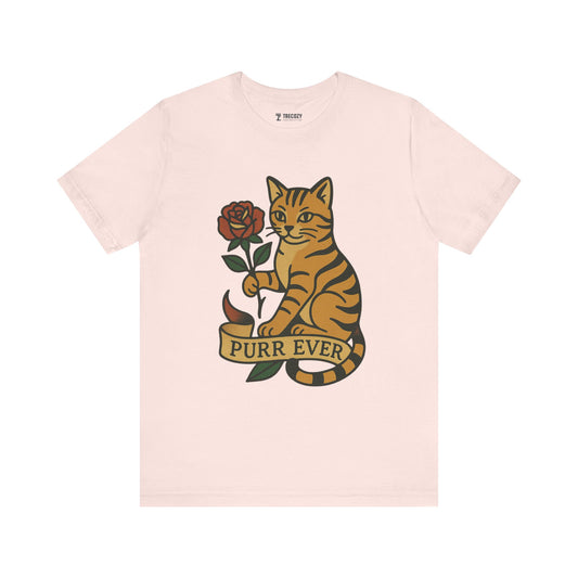 Purr Ever Cat Tee, Cozy Cat Lover Shirt, Gift for Pet Owners, Cute Animal Top, Cat with Flowers
