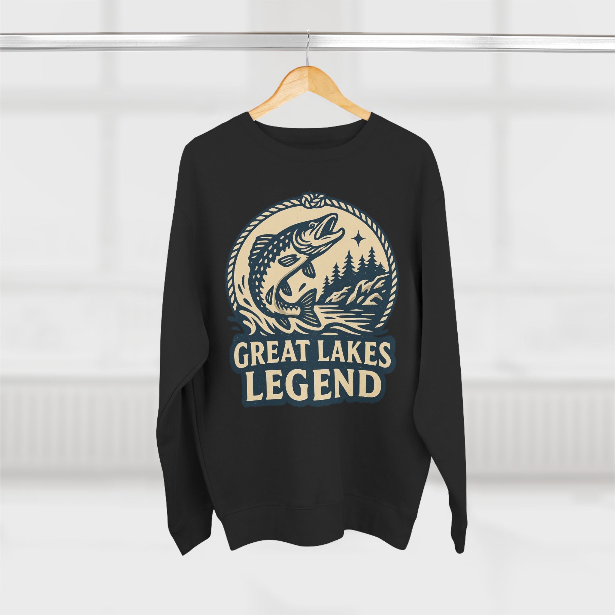 Great Lakes Legend Unisex Crewneck Sweatshirt | Cozy Outdoors Vibe, Perfect for Nature Lovers, Gift for Fishermen, Casual Wear, Fall Fashion