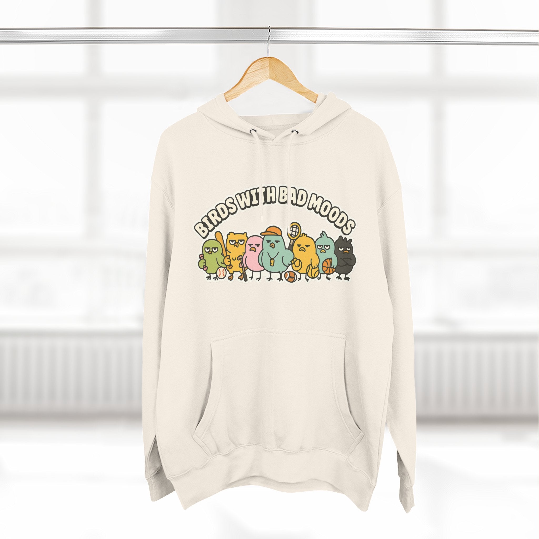 Birds with Bad Moods Adorable Fleece Hoodie, Cozy Sweatshirt, Relaxed Apparel, Gift for Friends, Casual Wear, Chill Hoodie