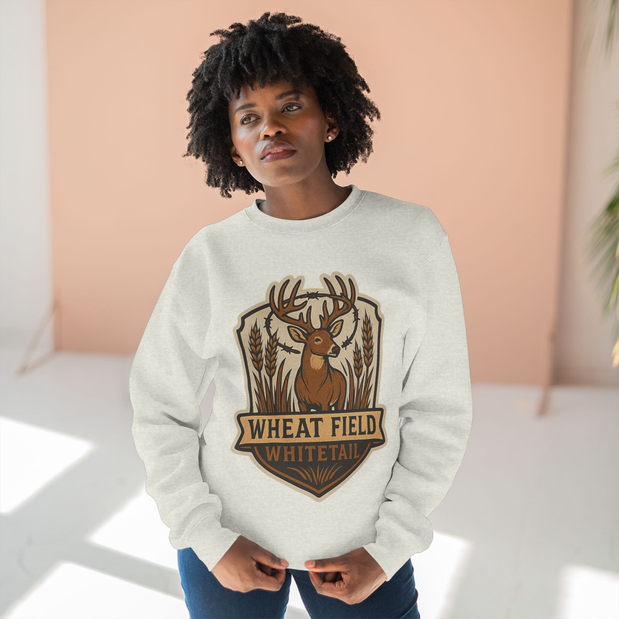 Wheat Field Whitetail Deer Sweatshirt - Unisex Cozy  Crewneck, Fall Fashion, Nature Lover Apparel, Casual Style