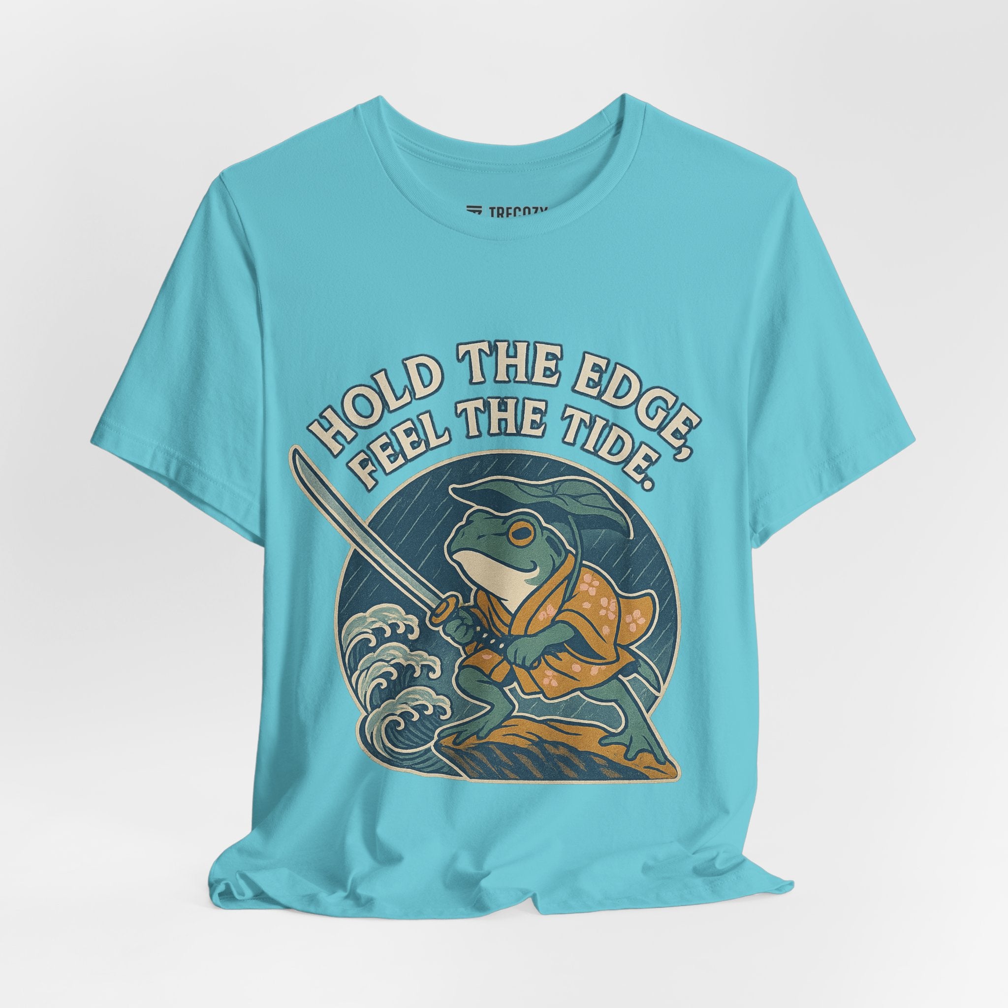 Hold the Edge, Feel the Tide – Japanese Ukiyo-e Samurai Frog T-Shirt, Warrior Wave Graphic Tee
