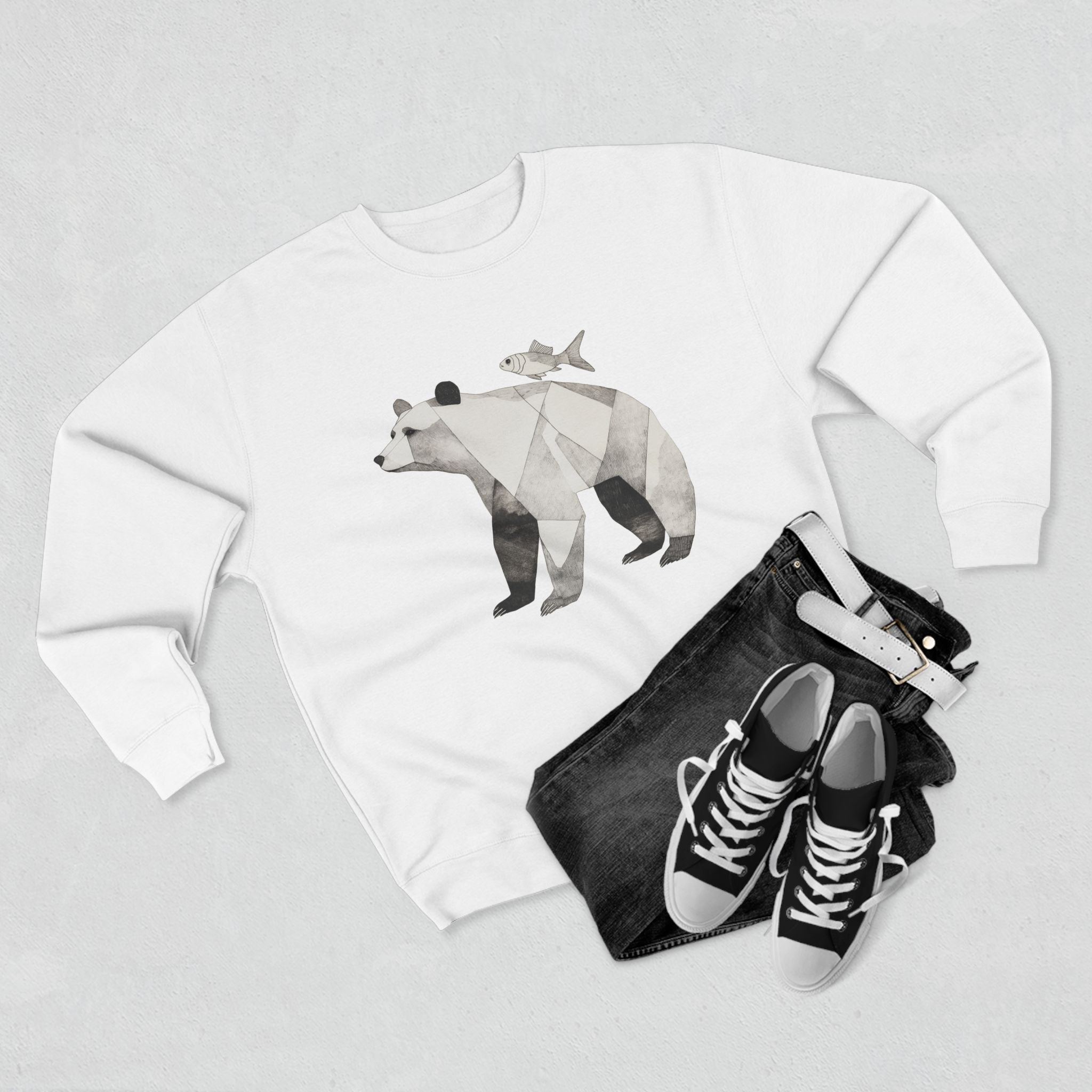 Geometric Bear Crewneck Sweatshirt, Cozy Sweatshirt, Nature Lover Gift, Animal Sweatshirt, Casual Wear, Unisex Fashion