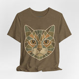 Geometric Cat Tee, Cozy TShirt, Gift for Pet Owners, Trending Cute Animal Top, Cute Cat Tshirt