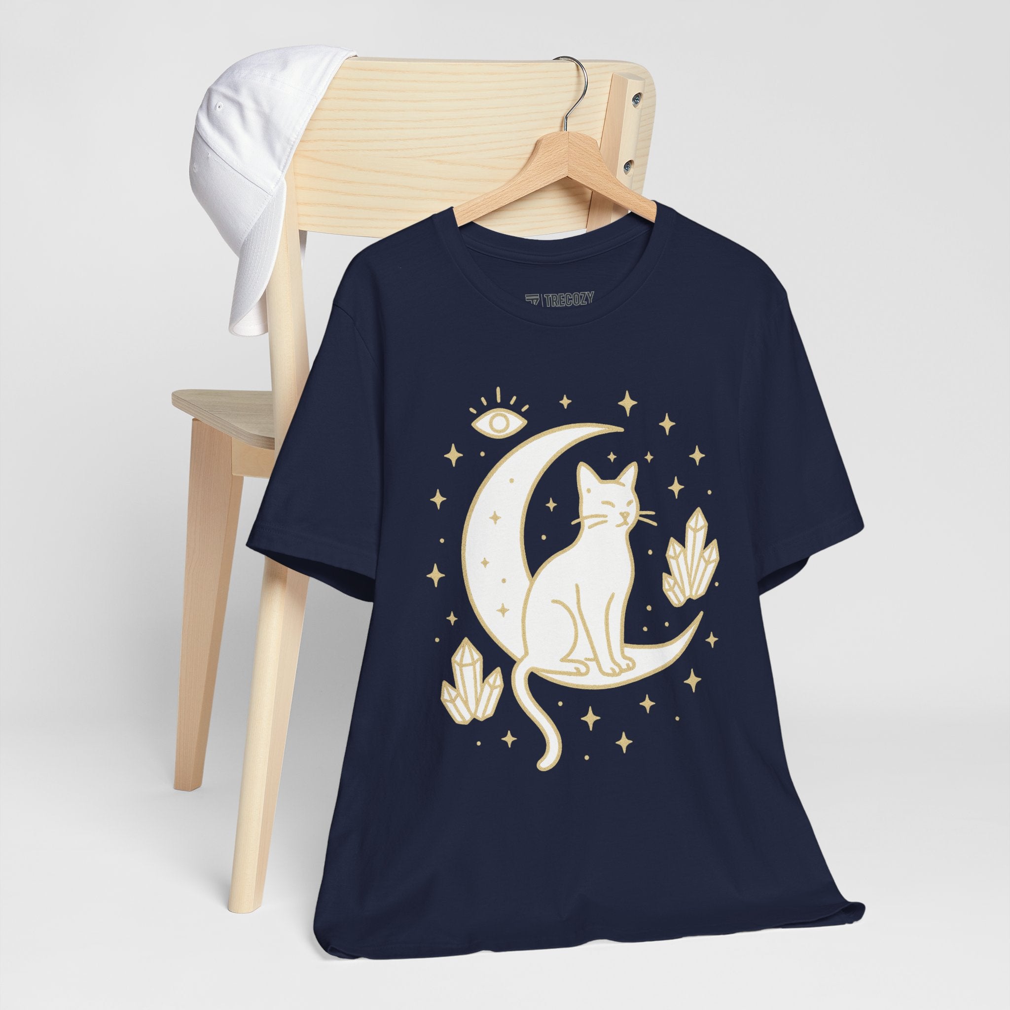 Cat with Crystals Tee, Cozy Cat Lover Shirt, Gift for Pet Owners, Trending Cute Animal Top, Cute Cat Tee