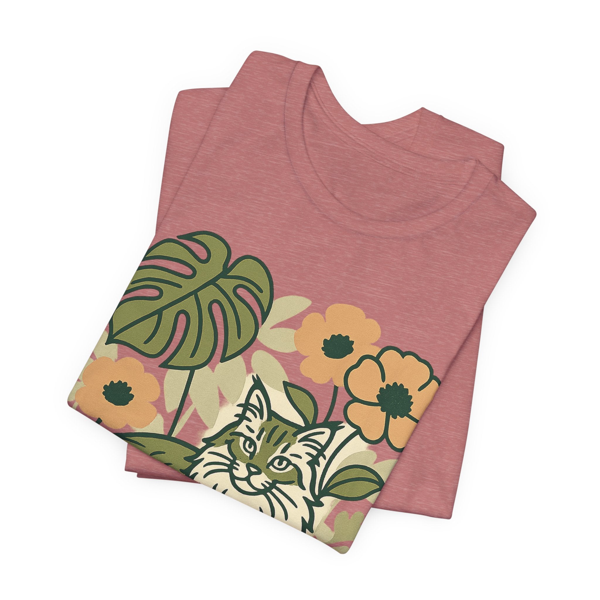 Cat with Plants Tee, Unisex Graphic Shirt, Pawsome Travel Shirt, Pet Lover Gift, Outdoor Adventure Apparel