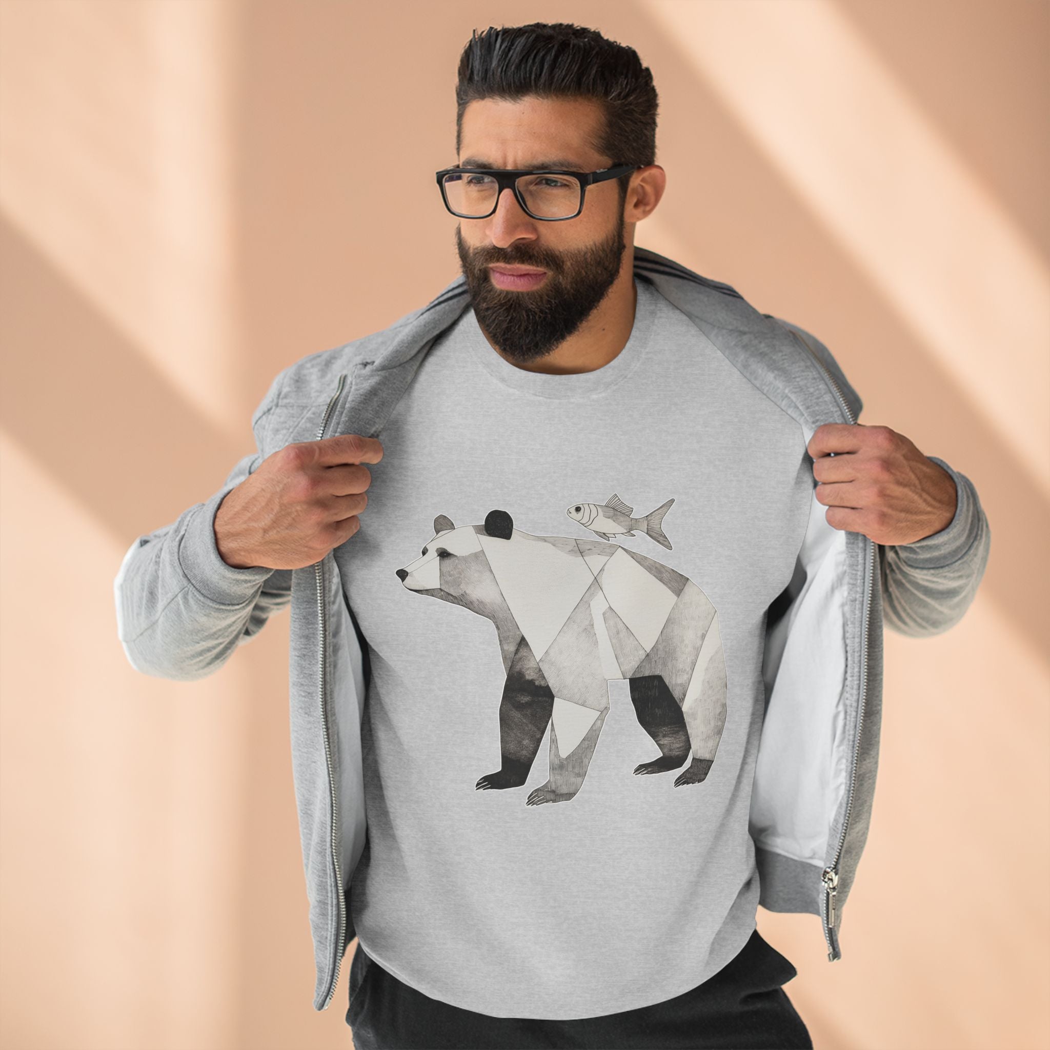 Geometric Bear Crewneck Sweatshirt, Cozy Sweatshirt, Nature Lover Gift, Animal Sweatshirt, Casual Wear, Unisex Fashion