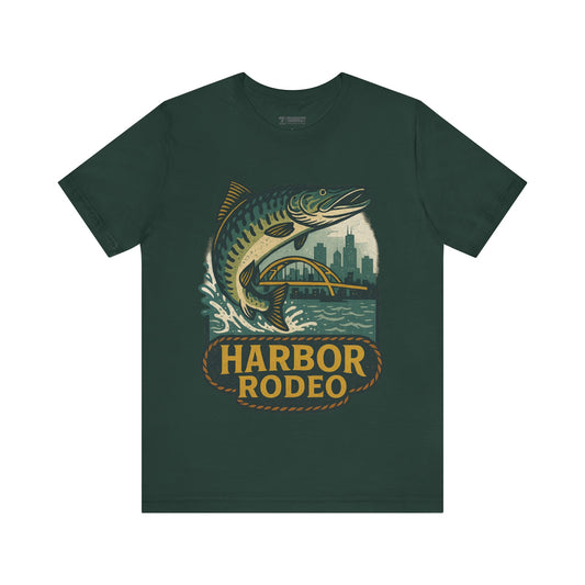 Harbor Rodeo Unisex Tee – Vintage Fish City Skyline Harbor Bridge Graphic T-Shirt for Outdoorsy Souls, Perfect Gift for Adventurers, Casual Wear, or Travel