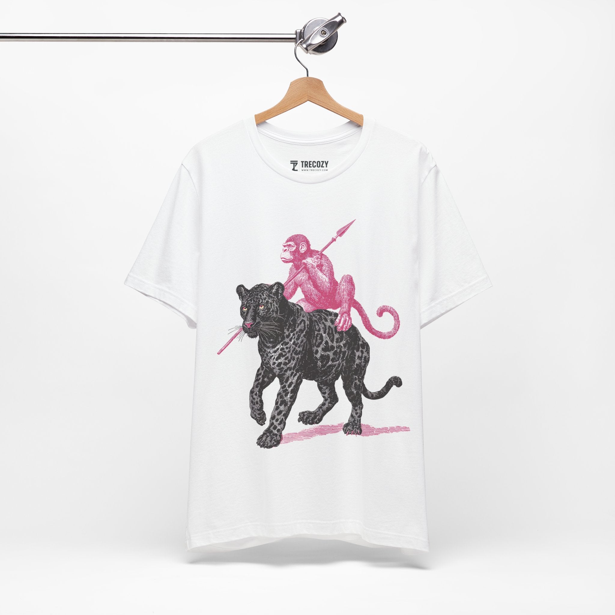 Warrior Monkey & Panther – Bold Tribal-Inspired T-Shirt, Fierce Jungle Duo Graphic Tee, Bold Animal Print Shirt